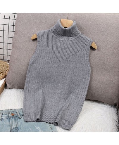 Turtleneck knitted Tank Top Elegant Sleeveless Solid White Women Tops Sexy Summer 2022 Spring $32.00 - Tops & Tees