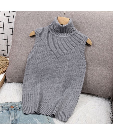 Turtleneck knitted Tank Top Elegant Sleeveless Solid White Women Tops Sexy Summer 2022 Spring $32.00 - Tops & Tees