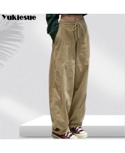 Vintage Cargo Pants Women Khaki Wide Leg Pants womens Harajuku Baggy Sweatpants Hip Hop Trousers Drawstring Streetwear Pantal...