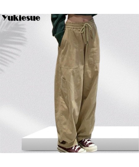 Vintage Cargo Pants Women Khaki Wide Leg Pants womens Harajuku Baggy Sweatpants Hip Hop Trousers Drawstring Streetwear Pantal...