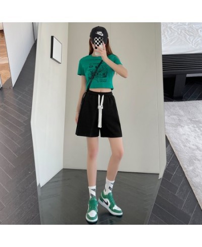 Shorts for Women 2022 Fashion Casual Elastic Waist Drawstring Straight High Waisted Shorts Loose Wide Leg Women Shorts $42.22...