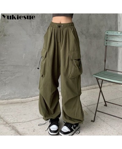 Vintage Cargo Pants Women Khaki Wide Leg Pants womens Harajuku Baggy Sweatpants Hip Hop Trousers Drawstring Streetwear Pantal...