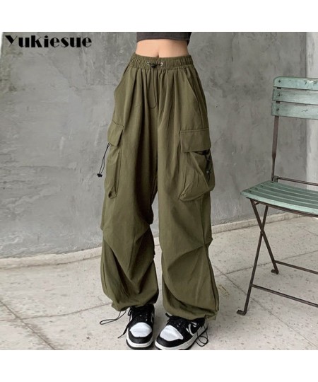 Vintage Cargo Pants Women Khaki Wide Leg Pants womens Harajuku Baggy Sweatpants Hip Hop Trousers Drawstring Streetwear Pantal...