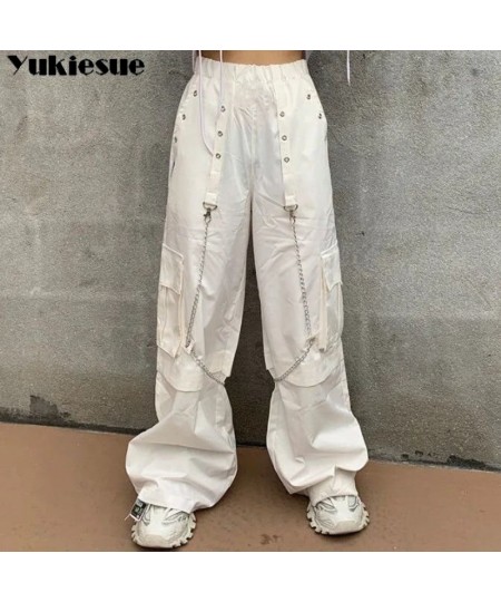 Vintage Cargo Pants Women Khaki Wide Leg Pants womens Harajuku Baggy Sweatpants Hip Hop Trousers Drawstring Streetwear Pantal...