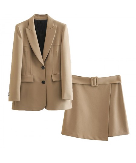 Women's Blazers Suit Khaki Jackets Coat Office Ladies Blazer Solid Long Sleeve Coat Elegant zaWoman Two Piece Sets Outwear $8...