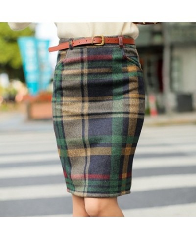 Vintage Plaid Skirt Women Elegant Package Hip Slim Winter knee-length Skirts Warm Woolen Skirt Office Lady $53.41 - Bottoms