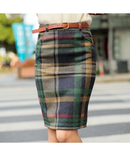 Vintage Plaid Skirt Women Elegant Package Hip Slim Winter knee-length Skirts Warm Woolen Skirt Office Lady $53.41 - Bottoms