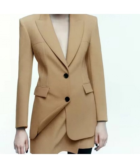 Women's Blazers Suit Khaki Jackets Coat Office Ladies Blazer Solid Long Sleeve Coat Elegant zaWoman Two Piece Sets Outwear $8...