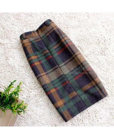 Vintage Plaid Skirt Women Elegant Package Hip Slim Winter knee-length Skirts Warm Woolen Skirt Office Lady $53.41 - Bottoms