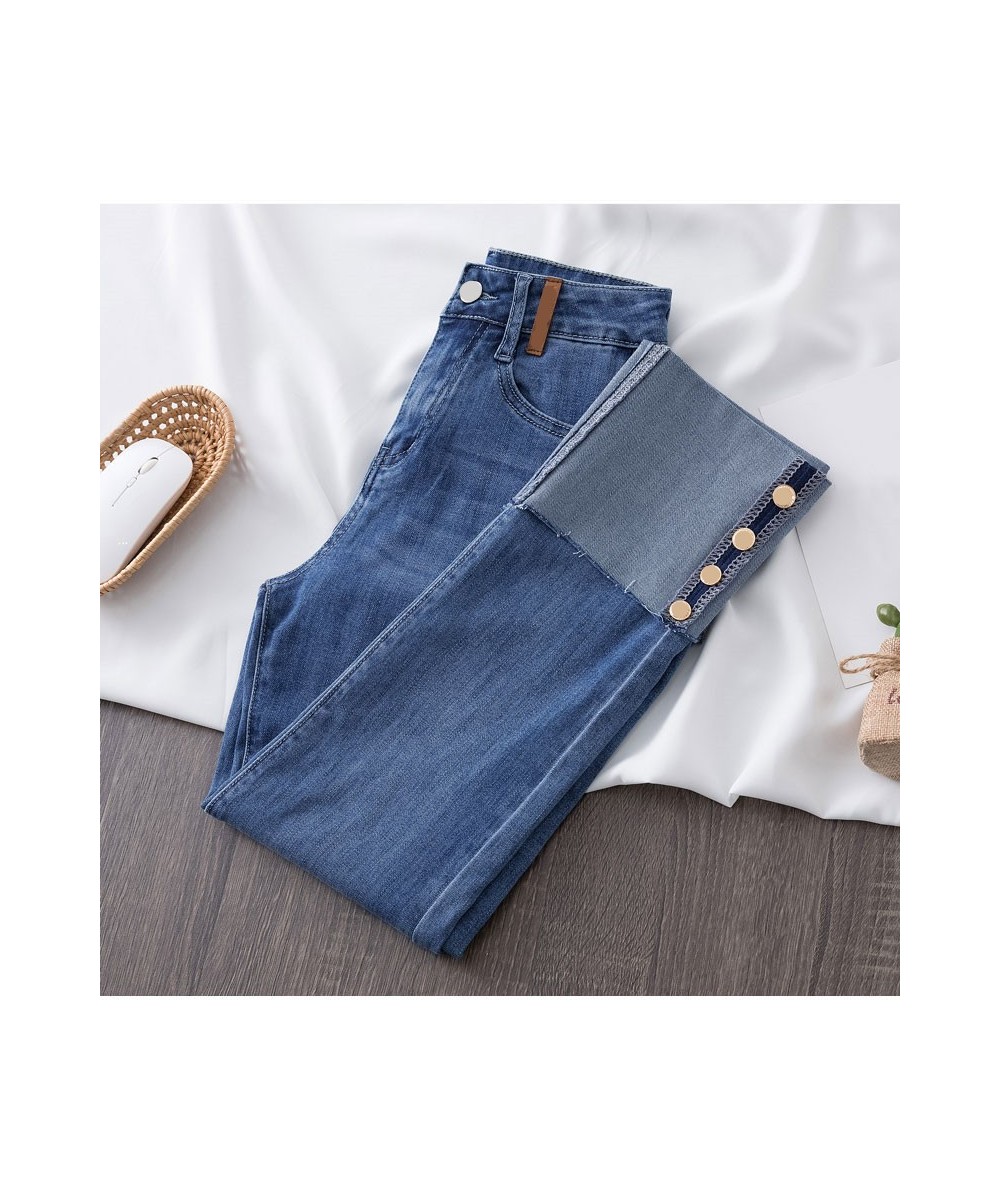 Designer Button Patchwork Cuffed Ankle Length Jeans Summer Streetwear Stretch Skinny Capris Indie Aesthetic Ripped Denim Pant...