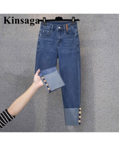 Designer Button Patchwork Cuffed Ankle Length Jeans Summer Streetwear Stretch Skinny Capris Indie Aesthetic Ripped Denim Pant...