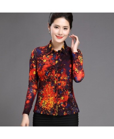 Fall Spring Fashion Office Lady Woman Slim Fit Stretch Floral Full Sleeve Blouse Shirt 4xl Painted Elastic Blouses For Woman ...