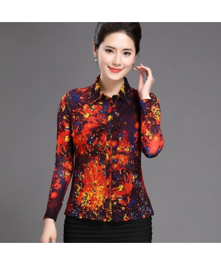 Fall Spring Fashion Office Lady Woman Slim Fit Stretch Floral Full Sleeve Blouse Shirt 4xl Painted Elastic Blouses For Woman ...