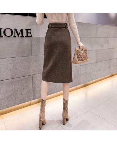 With Belt Woolen Cloth Skirt Women's Autumn Winter Skirt High Waist Long Split Skirt Mujer Faldas Saias Mulher $38.37 - Skirts