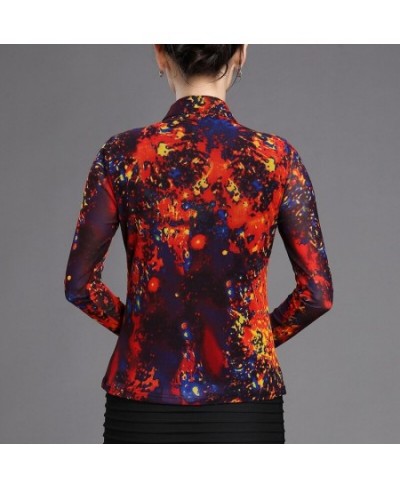 Fall Spring Fashion Office Lady Woman Slim Fit Stretch Floral Full Sleeve Blouse Shirt 4xl Painted Elastic Blouses For Woman ...