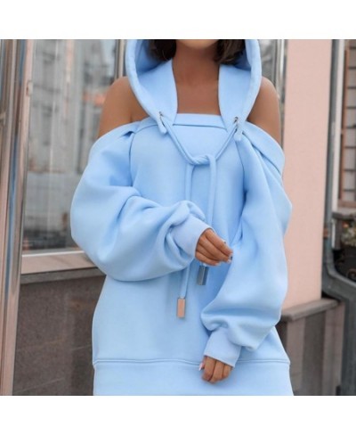 Oversized Hoodie Warm Sweatshirt Top Mid-Length Loose Fit Stylish Off Shoulder Women Oversized Hoodie $50.29 - Hoodies & Swea...