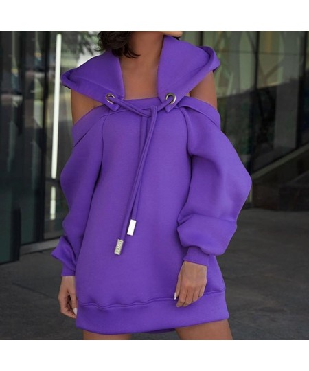 Oversized Hoodie Warm Sweatshirt Top Mid-Length Loose Fit Stylish Off Shoulder Women Oversized Hoodie $50.29 - Hoodies & Swea...