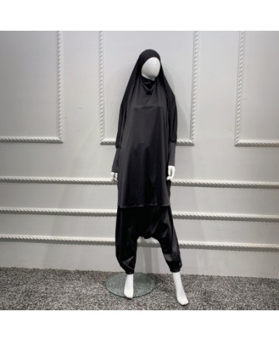 2 Piece Set Prayer Clothing Full Cover Abaya Dress Eid Ramadan Muslim Long Khimar Jilbab Robes Women Baggy Harem Pants $55.93...