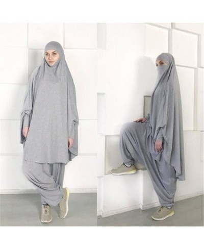 2 Piece Set Prayer Clothing Full Cover Abaya Dress Eid Ramadan Muslim Long Khimar Jilbab Robes Women Baggy Harem Pants $55.93...