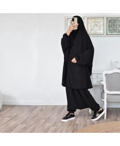 2 Piece Set Prayer Clothing Full Cover Abaya Dress Eid Ramadan Muslim Long Khimar Jilbab Robes Women Baggy Harem Pants $55.93...