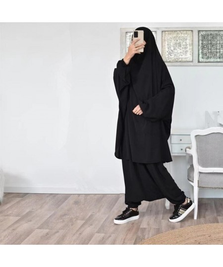 2 Piece Set Prayer Clothing Full Cover Abaya Dress Eid Ramadan Muslim Long Khimar Jilbab Robes Women Baggy Harem Pants $55.93...