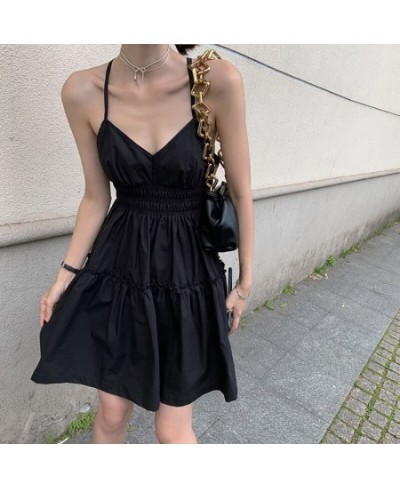 Vintage Sexy Mini Strap Backless Dress Woman Skinny Patchwork A Line Dresses Femme 2023 Summer New Female Clothing Street Wea...