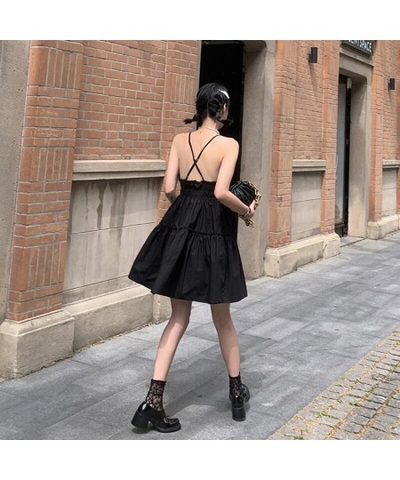 Vintage Sexy Mini Strap Backless Dress Woman Skinny Patchwork A Line Dresses Femme 2023 Summer New Female Clothing Street Wea...