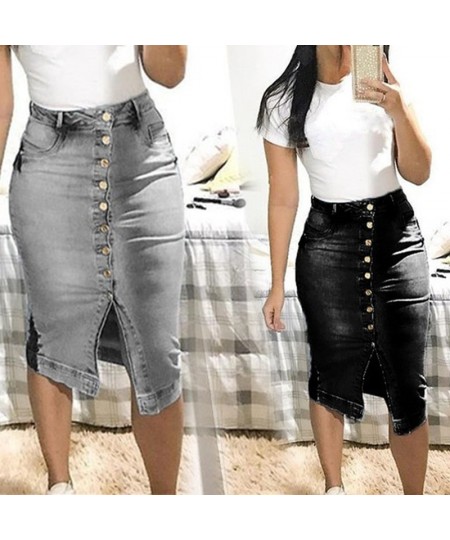 2023 retro slim sexy denim skirt XS-XL casual high waist button half-length denim skirt $41.28 - Skirts