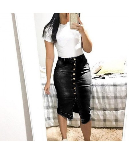 2023 retro slim sexy denim skirt XS-XL casual high waist button half-length denim skirt $41.28 - Skirts