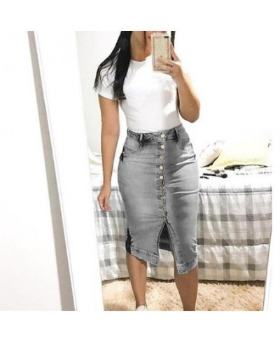 2023 retro slim sexy denim skirt XS-XL casual high waist button half-length denim skirt $41.28 - Skirts