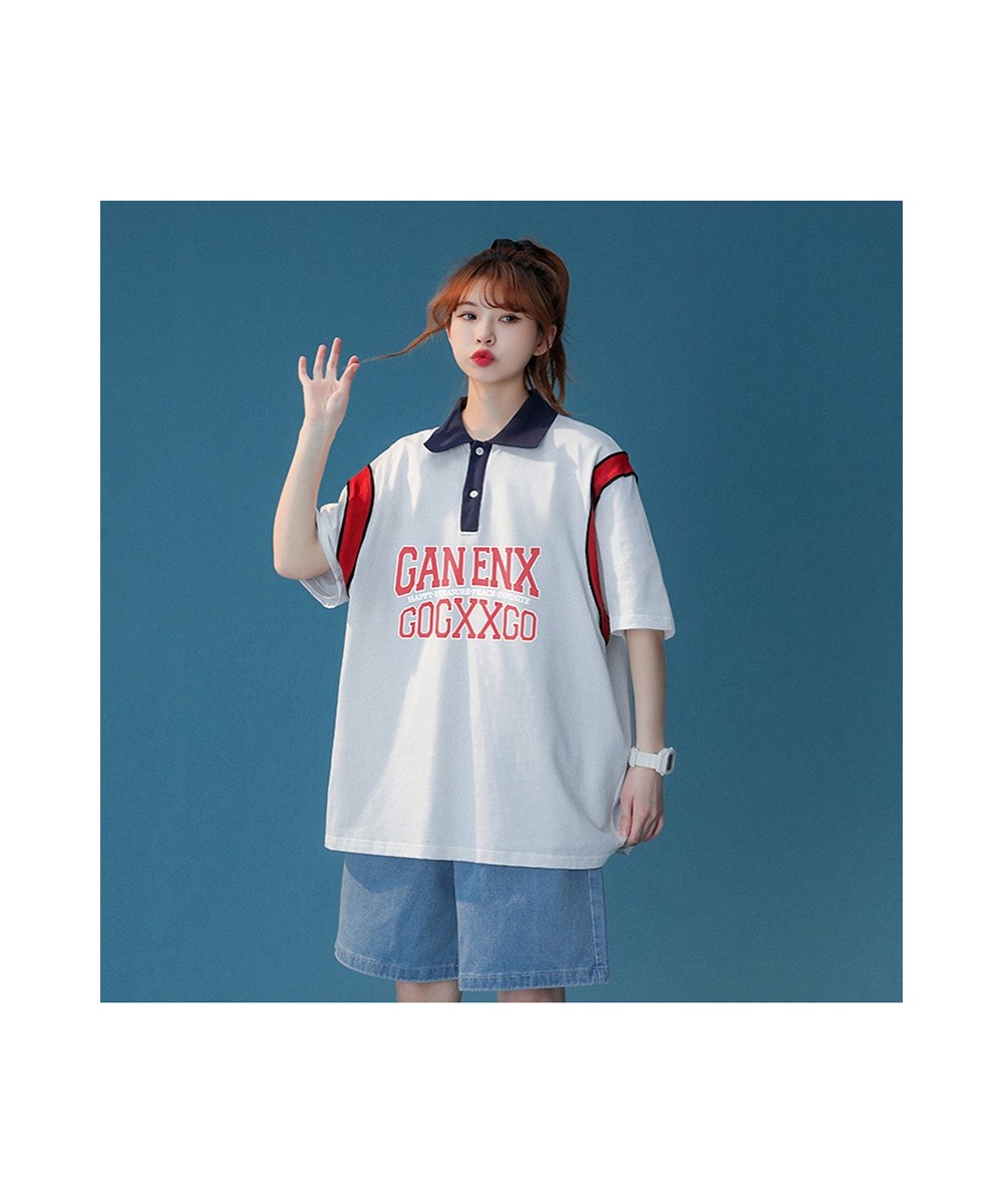 Summer Couple Polo Shirt Simple Ins Loose Short Sleeve T-shirt Vintage Oversized Print Clothes T Shirt Top Harajuku Tee $39.9...