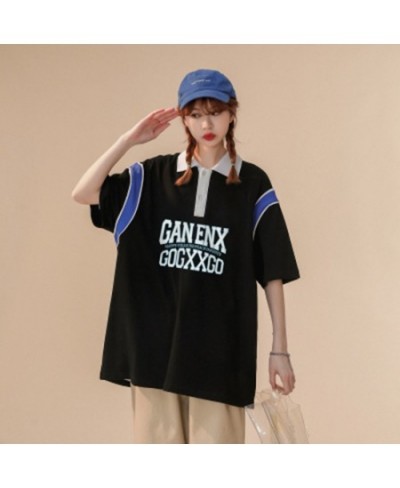 Summer Couple Polo Shirt Simple Ins Loose Short Sleeve T-shirt Vintage Oversized Print Clothes T Shirt Top Harajuku Tee $39.9...