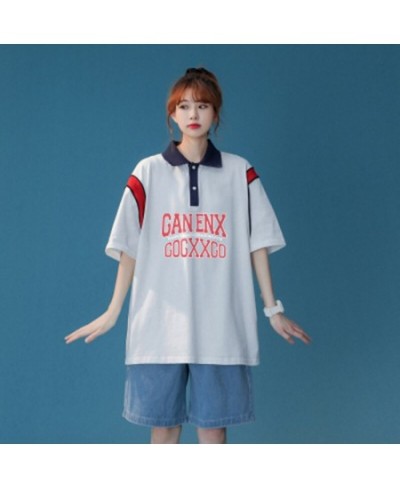 Summer Couple Polo Shirt Simple Ins Loose Short Sleeve T-shirt Vintage Oversized Print Clothes T Shirt Top Harajuku Tee $39.9...