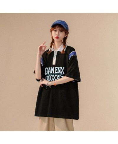 Summer Couple Polo Shirt Simple Ins Loose Short Sleeve T-shirt Vintage Oversized Print Clothes T Shirt Top Harajuku Tee $39.9...