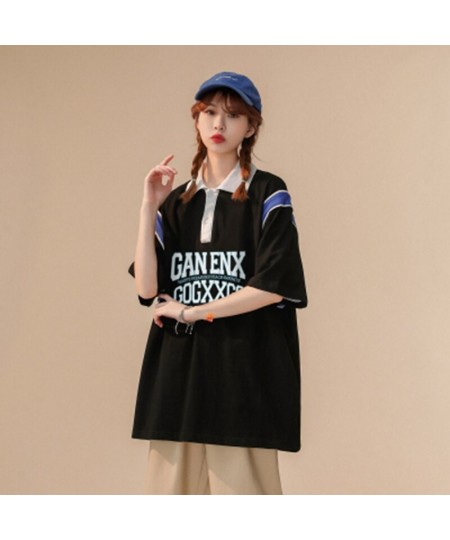 Summer Couple Polo Shirt Simple Ins Loose Short Sleeve T-shirt Vintage Oversized Print Clothes T Shirt Top Harajuku Tee $39.9...