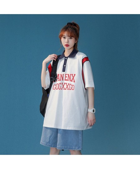 Summer Couple Polo Shirt Simple Ins Loose Short Sleeve T-shirt Vintage Oversized Print Clothes T Shirt Top Harajuku Tee $39.9...