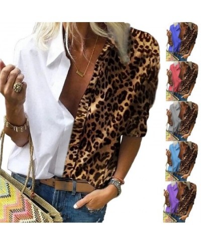 Leopard Print Loose Shirt Women Long Sleeve Printed Chiffon Blouse Turn-down Collar Tops AM2145 $34.57 - Blouses & Shirts