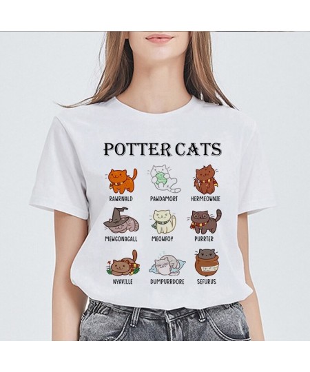 New Womens Black T shirt Casual Round Neck Tshirt femme Tops potter cats Printed 90s Graphics Kawaii Clothing Ladies T-shirt ...