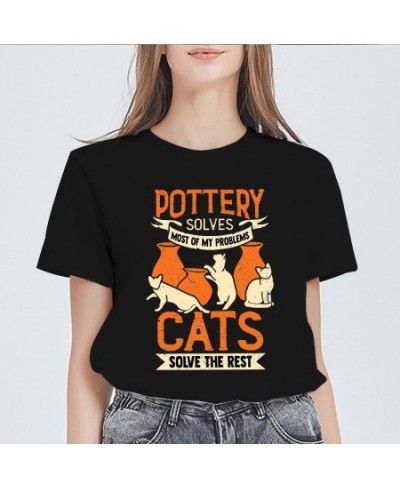 New Womens Black T shirt Casual Round Neck Tshirt femme Tops potter cats Printed 90s Graphics Kawaii Clothing Ladies T-shirt ...