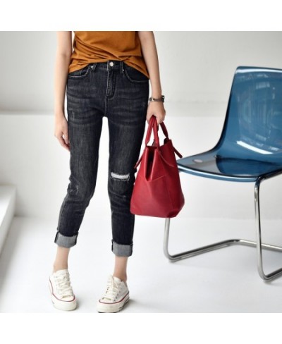 N8889C Literature and art do old patch cloth tear stretch slim nine points small feet pencil jeans women $76.77 - Jeans