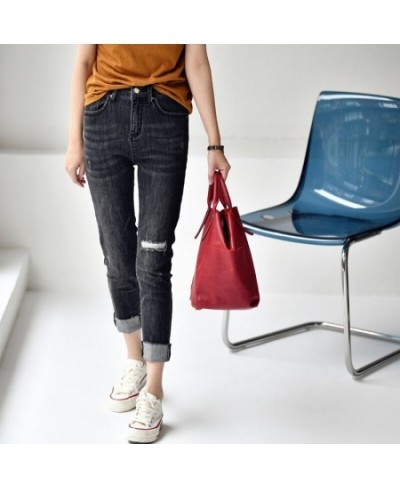 N8889C Literature and art do old patch cloth tear stretch slim nine points small feet pencil jeans women $76.77 - Jeans