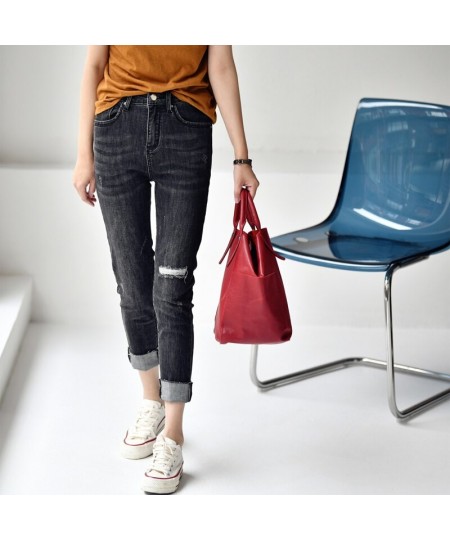 N8889C Literature and art do old patch cloth tear stretch slim nine points small feet pencil jeans women $76.77 - Jeans