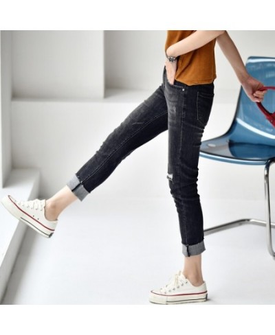 N8889C Literature and art do old patch cloth tear stretch slim nine points small feet pencil jeans women $76.77 - Jeans