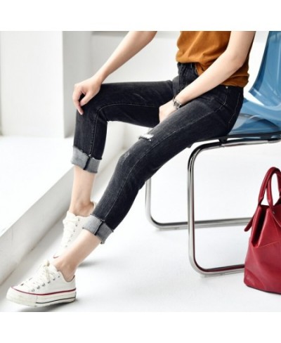 N8889C Literature and art do old patch cloth tear stretch slim nine points small feet pencil jeans women $76.77 - Jeans