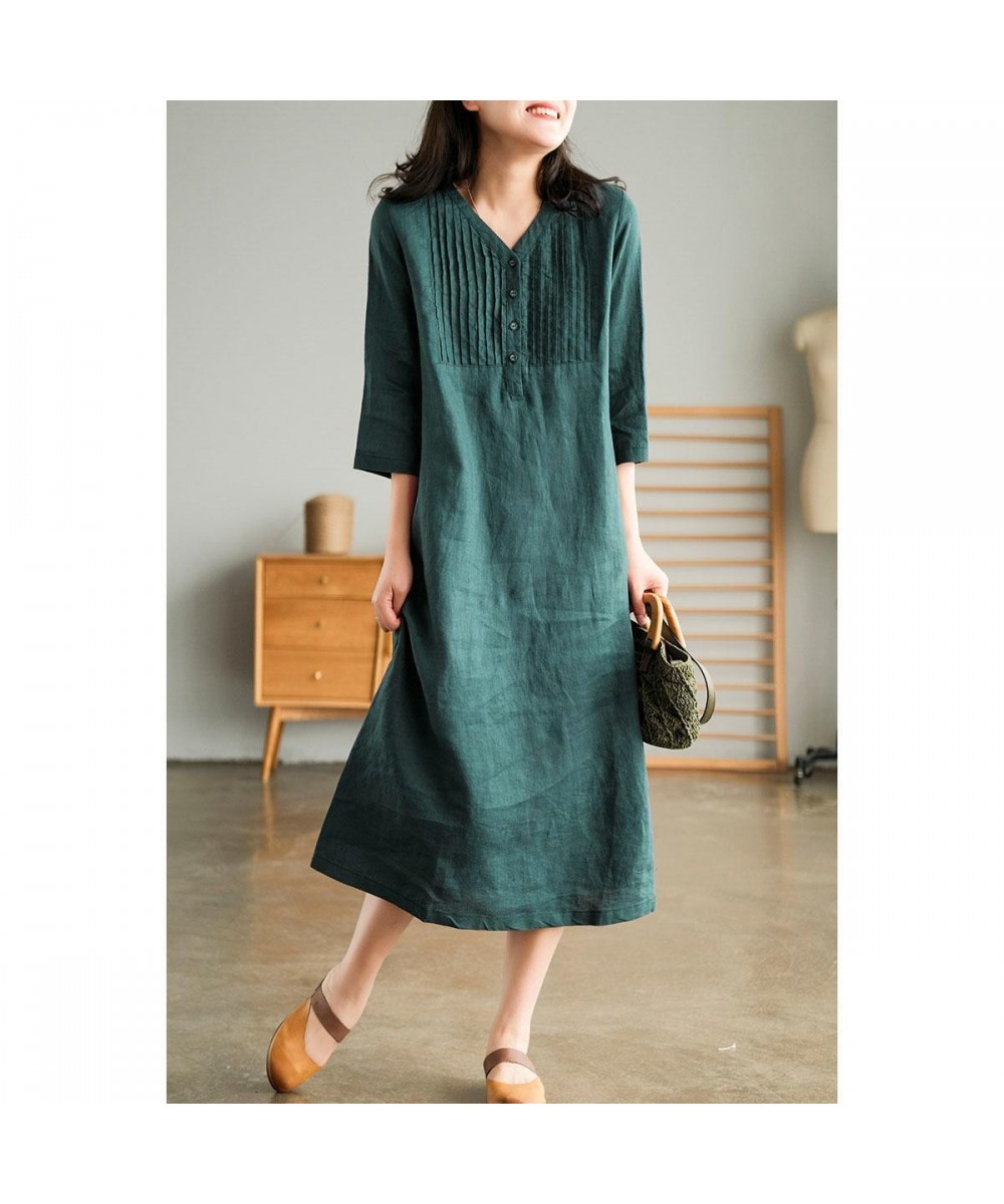 Knee Length Skirt Children's Summer 2022 New Cotton Linen Five Sleeve Fashion Dress Casual V-neck Top Thin Style $38.34 - Dre...