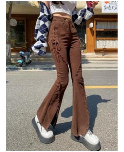 Vintage Flare Jeans with Split Streetwear Elastic Fringe Denim Pants Y2K Aesthetic Retro 2000s Harajuku Casual Stretch Trouse...