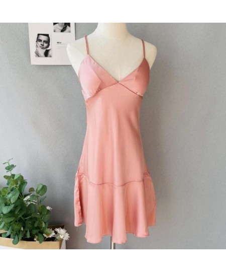 Casual Home Clothing Sexy Nightgown Spaghetti Sling Intimate Lingerie Women Sleepwear Solid Home Clothing Pink Nightdress $29...