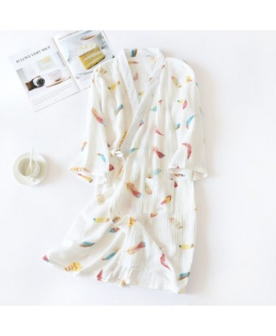 New Summer Japanese Style 100% Cotton Gauze Bath Robe Women Cute Home Bathrobe Printing Long Kimono Robe Home Night Gown $34....