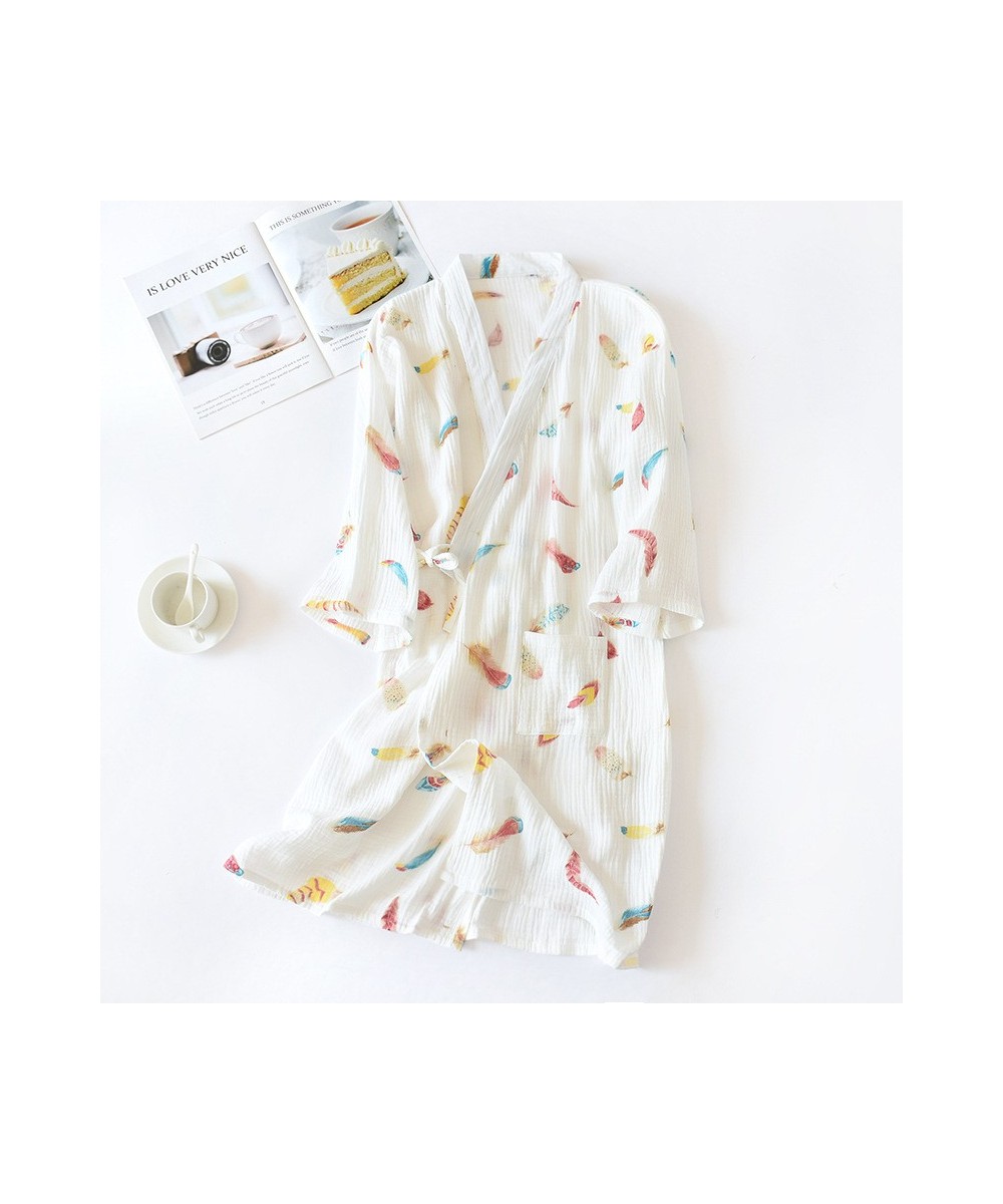 New Summer Japanese Style 100% Cotton Gauze Bath Robe Women Cute Home Bathrobe Printing Long Kimono Robe Home Night Gown $34....