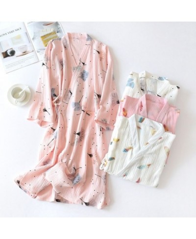 New Summer Japanese Style 100% Cotton Gauze Bath Robe Women Cute Home Bathrobe Printing Long Kimono Robe Home Night Gown $34....